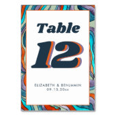 グリーンオレンジウェーモダンブレトロGroovy結婚の テーブルナンバー (正面)