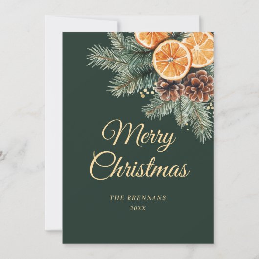 グリーンオレンジエレガント柑橘系クリスマス シーズンカード (正面)