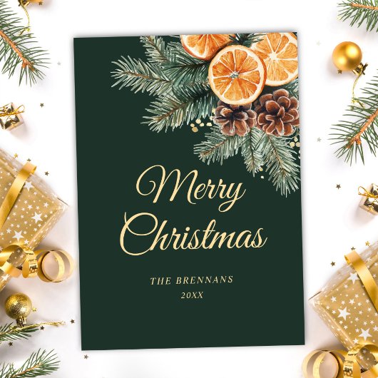 グリーンオレンジエレガント柑橘系クリスマス シーズンカード