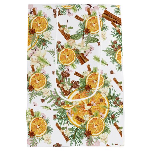 グリーンオレンジジョイクリスマスホリデーギフト ミディアムペーパーバッグ (裏面)