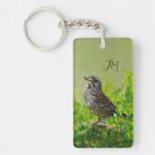 グリーンオレンジソングスパローバード絵を描ズイニシャル キーホルダー (正面)