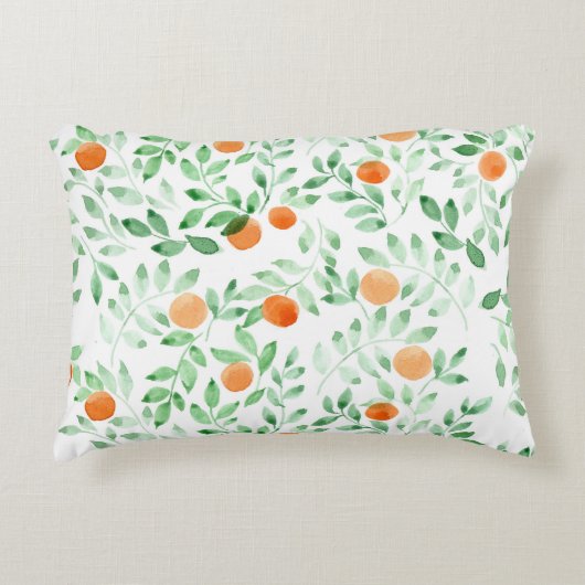 グリーンオレンジタンジェリンプロヴァンスウォーターカラー アクセントクッション (正面)
