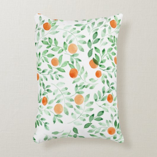 グリーンオレンジタンジェリンプロヴァンスウォーターカラー アクセントクッション (正面(垂直))