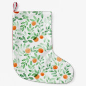グリーンオレンジタンジェリンプロヴァンスウォーターカラー スモールクリスマスストッキング (正面)
