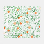 グリーンオレンジタンジェリンプロヴァンスウォーターカラー フリースブランケット (正面(横))