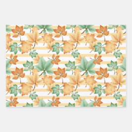 グリーンオレンジタン秋紅葉 ラッピングペーパーシート