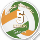 グリーンオレンジチームカラーバレーボール選手 シール (正面)