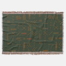 グリーンオレンジテラコッタゴージャス幾何学模様 スローブランケット