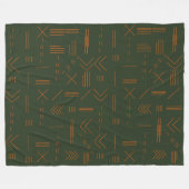 グリーンオレンジテラコッタゴージャス幾何学模様 フリースブランケット (正面(横))