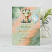 グリーンオレンジドラゴン男の子ベビーシャワー 招待状 (スタンド正面)