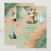 グリーンオレンジドラゴン男の子ベビーシャワー 招待状 (正面/裏面)