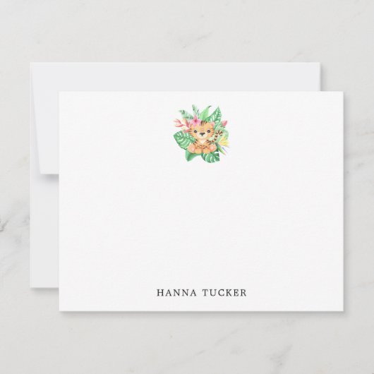 グリーンオレンジピンクかわいいベビータイガーフラットノートカード ノートカード (正面)