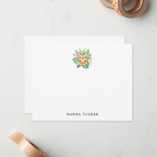 グリーンオレンジピンクかわいいベビータイガーフラットノートカード ノートカード (正面/裏面インサイチュ)