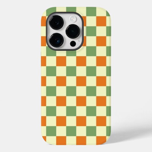 グリーンオレンジブラウン市松模様にジンガムパターン Case-Mate iPhoneケース (裏面)