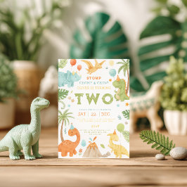 グリーンオレンジブルー恐竜誕生日招待状 招待状