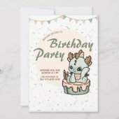 グリーンオレンジベビードラゴン誕生日招待状 招待状 (正面)