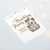 グリーンオレンジベビードラゴン誕生日招待状 招待状