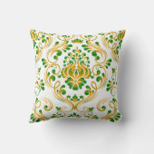 グリーンオレンジホワイトダマスコフローラルパターエレガントン クッション (裏面)