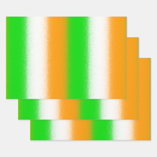 グリーンオレンジホワイト – セントパトリックの日ストライプ ラッピングペーパーシート (セット)