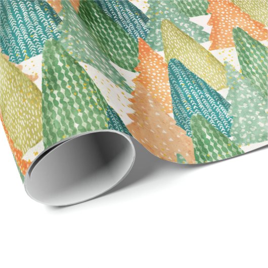 グリーンオレンジミニマルトレンディーパインツリークリスマス ラッピングペーパー (ロールコーナー)