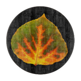 グリーンオレンジ&イエロー《植物》アスペンリーフ#1 カッティングボード