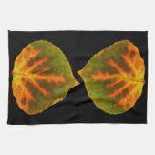 グリーンオレンジ&イエロー《植物》アスペンリーフ#1 キッチンタオル (横)