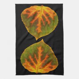 グリーンオレンジ&イエロー《植物》アスペンリーフ#1 キッチンタオル