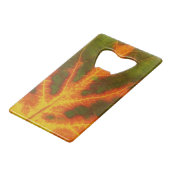 グリーンオレンジ&イエロー《植物》アスペンリーフ#1 クレジットカード栓抜き (正面アングル)