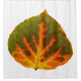 グリーンオレンジ&イエロー《植物》アスペンリーフ#1 シャワーカーテン