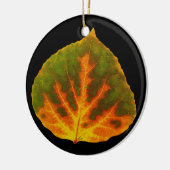 グリーンオレンジ&イエロー《植物》アスペンリーフ#1 セラミックオーナメント (左)