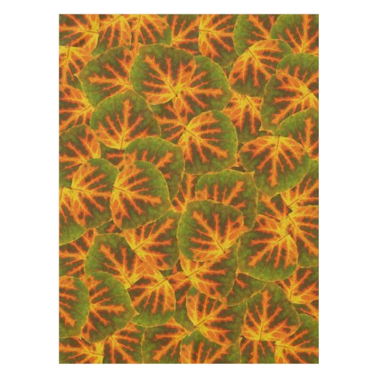 グリーンオレンジ&イエロー《植物》アスペンリーフ#1 テーブルクロス (正面)