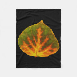 グリーンオレンジ&イエロー《植物》アスペンリーフ#1 フリースブランケット