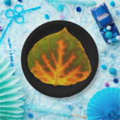 グリーンオレンジ&イエロー《植物》アスペンリーフ#1 ペーパープレート (パーティー)