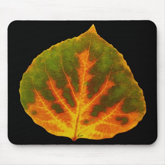 グリーンオレンジ&イエロー《植物》アスペンリーフ#1 マウスパッド (正面)