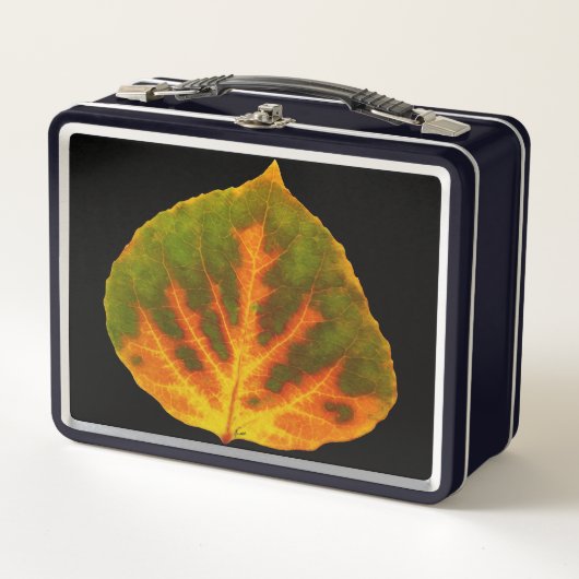 グリーンオレンジ&イエロー《植物》アスペンリーフ#1 メタルランチボックス (正面)