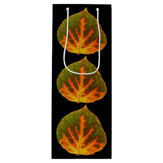 グリーンオレンジ&イエロー《植物》アスペンリーフ#1 ワインギフトバッグ (正面)