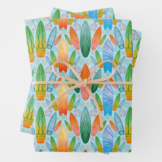 グリーンオレンジ&ブルーサマーサーフィンサーフボード ラッピングペーパーシート (インサイチュ)