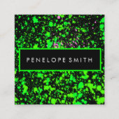 グリーンオンブラック絵を描(ばちゃばちゃ)跳ねる スクエア名刺 (正面)