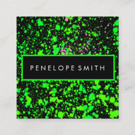 グリーンオンブラック絵を描（ばちゃばちゃ）跳ねる   スクエア名刺