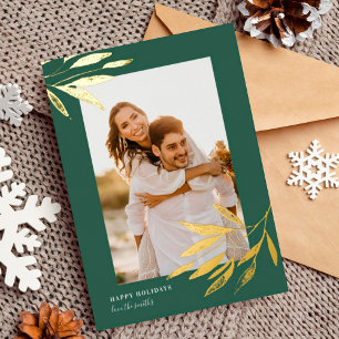 グリーンオーガニックナチュラルクリスマスウェディング写真ゴールド 箔シーズンカード