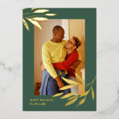 グリーンオーガニックナチュラル結婚クリスマスの写真金ゴールド 箔シーズンカード (正面)