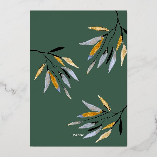 グリーンオーガニックナチュラル結婚クリスマスの写真金ゴールド 箔シーズンカード (裏面)