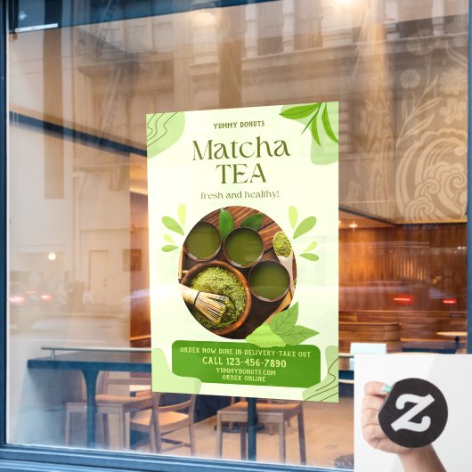 グリーンオーガニック抹茶ドリンクの広告をカスタマイズ ウィンドウサイン (カフェ窓)