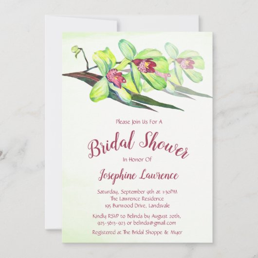 グリーンオーキッドフローラブライダルシャワー招待状 招待状 (正面)