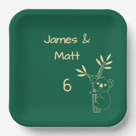 グリーンオーストラリアアニマルズツイン6誕生日 ペーパープレート