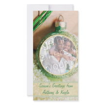 グリーンオーナメントとスノーフォトホリデーカード