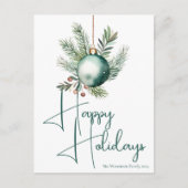 グリーンオーナメントトレンディーハッピーホリデーズスクリプト シーズンポストカード (正面)