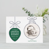 グリーンオーナメントベビーアナウンスホリデーカード 箔シーズンカード (立ち正面)