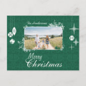 グリーンオーナメントレトロクリスマスファミリーフォト シーズンポストカード (正面)