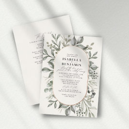 グリーンオーバルアイボリーRSVP QRコード結婚式ローズゴールド 箔招待状